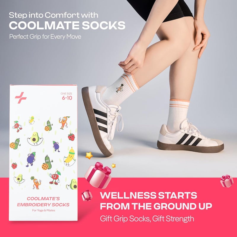 CoolMate Store Pilates Socks with Grips for Women, Yoga Socks, Crew Non Slip Women for Barre, Pilates Gifts - Image 3